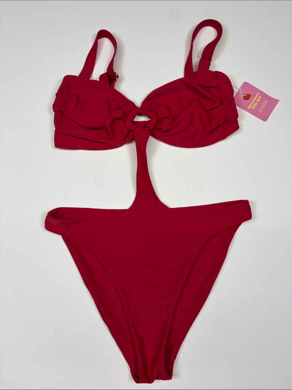 NWT STRAWBERRY MILK MOB RED RING CUTOUT MONOKINI SWIMSUIT SIZE XL